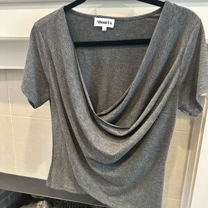 About Us Charcoal Drape Neck Women's Tee